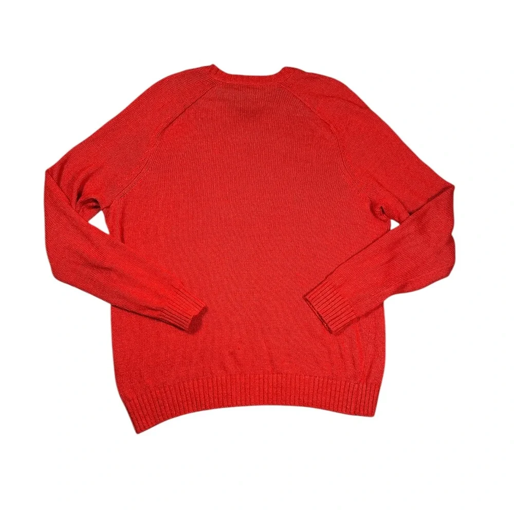 Vince 100% Linen V-Neck Sweater Mens L Red Orange Quiet Luxury Summer Knit